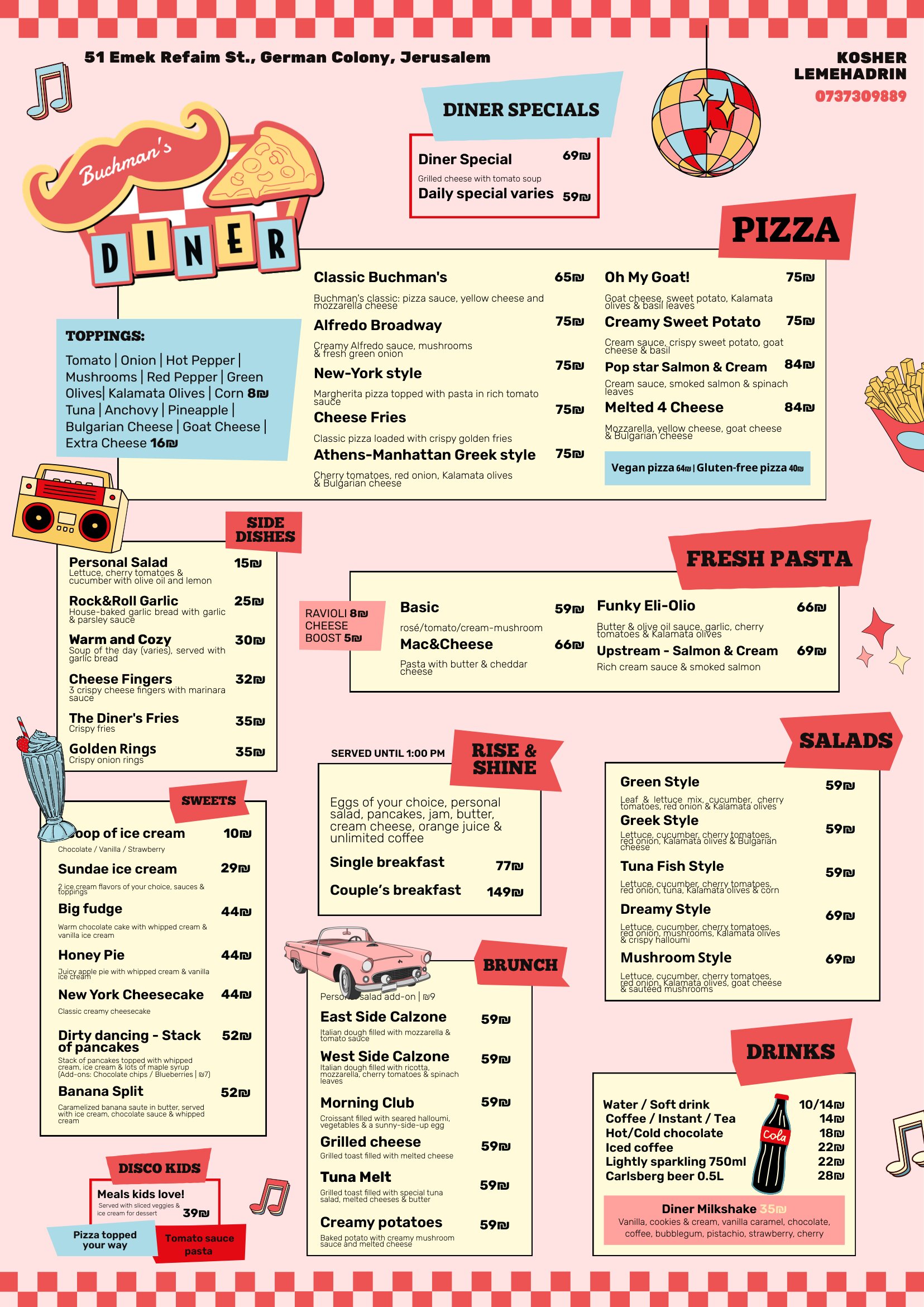 Buchman's diner Jerusalem Menu